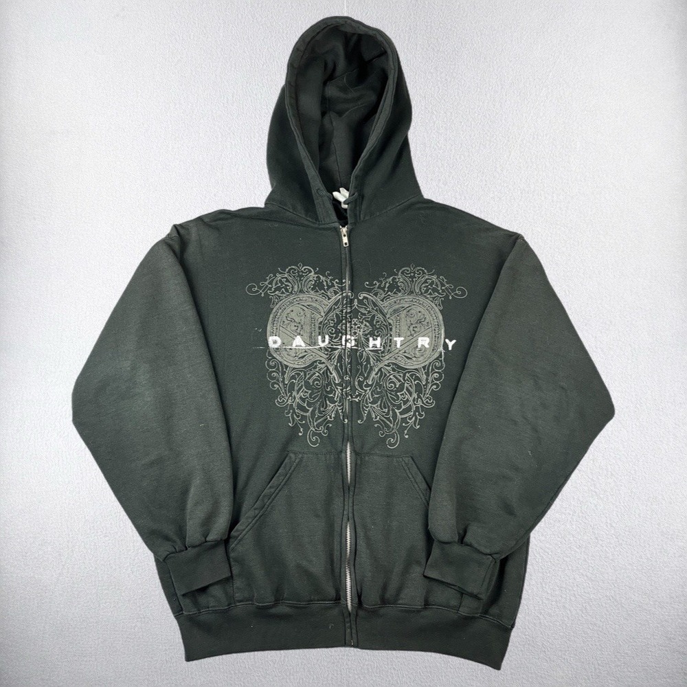 Vintage Daughtry Zip Hoodie Mens XL Black Graphic Band Tour Rock Sweatshirt Y2K